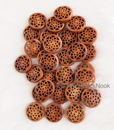 Filigree Brown Round Wood Buttons
